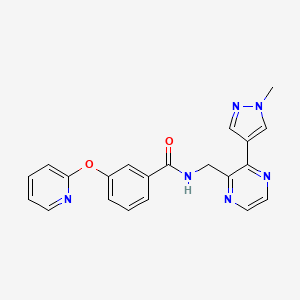 molecular formula C21H18N6O2 B2399358 N-((3-(1-methyl-1H-pyrazol-4-yl)pyrazin-2-yl)methyl)-3-(pyridin-2-yloxy)benzamide CAS No. 2034465-64-8