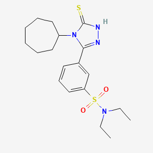 molecular formula C19H28N4O2S2 B2399359 3-(4-cycloheptyl-5-sulfanyl-4H-1,2,4-triazol-3-yl)-N,N-diethylbenzene-1-sulfonamide CAS No. 522624-30-2