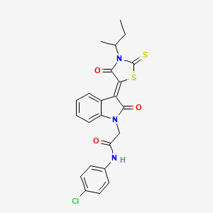 molecular formula C23H20ClN3O3S2 B2399363 2-[(3Z)-3-(3-Sec-butyl-4-oxo-2-thioxo-1,3-thiazolidin-5-ylidene)-2-oxo-2,3-dihydro-1H-indol-1-YL]-N-(4-chlorophenyl)acetamide CAS No. 618075-41-5