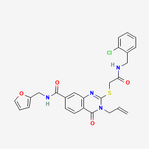 molecular formula C26H23ClN4O4S B2399366 2-[2-[(2-chlorophenyl)methylamino]-2-oxoethyl]sulfanyl-N-(furan-2-ylmethyl)-4-oxo-3-prop-2-enylquinazoline-7-carboxamide CAS No. 450371-91-2
