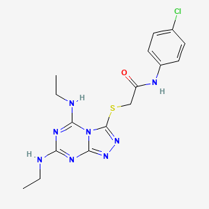molecular formula C16H19ClN8OS B2399367 2-[[5,7-bis(ethylamino)-[1,2,4]triazolo[4,3-a][1,3,5]triazin-3-yl]sulfanyl]-N-(4-chlorophenyl)acetamide CAS No. 898449-34-8