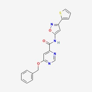 molecular formula C19H14N4O3S B2399382 6-(benzyloxy)-N-(3-(thiophen-2-yl)isoxazol-5-yl)pyrimidine-4-carboxamide CAS No. 2034256-85-2