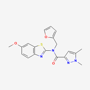 molecular formula C19H18N4O3S B2399402 N-(furan-2-ylmethyl)-N-(6-methoxybenzo[d]thiazol-2-yl)-1,5-dimethyl-1H-pyrazole-3-carboxamide CAS No. 1013783-26-0