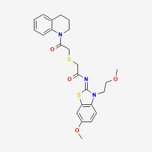 molecular formula C24H27N3O4S2 B2399403 (Z)-2-((2-(3,4-二氢喹啉-1(2H)-基)-2-氧代乙基)硫)-N-(6-甲氧基-3-(2-甲氧基乙基)苯并[d]噻唑-2(3H)-亚甲基)乙酰胺 CAS No. 851716-92-2