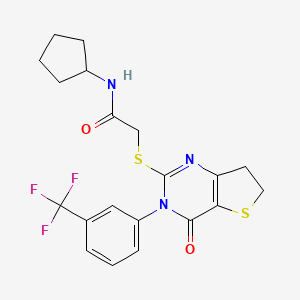 molecular formula C20H20F3N3O2S2 B2399405 N-环戊基-2-((4-氧代-3-(3-(三氟甲基)苯基)-3,4,6,7-四氢噻吩并[3,2-d]嘧啶-2-基)硫代)乙酰胺 CAS No. 877654-23-4