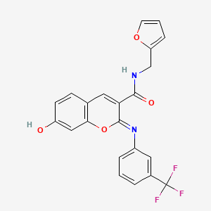 molecular formula C22H15F3N2O4 B2399412 (2Z)-N-(furan-2-ylmethyl)-7-hydroxy-2-{[3-(trifluoromethyl)phenyl]imino}-2H-chromene-3-carboxamide CAS No. 1327177-54-7