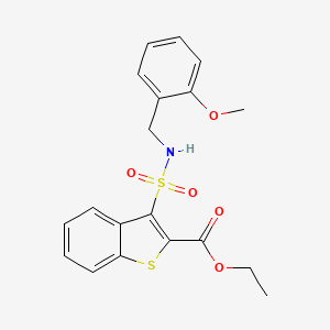 molecular formula C19H19NO5S2 B2399426 Ethyl 3-{[(2-methoxybenzyl)amino]sulfonyl}-1-benzothiophene-2-carboxylate CAS No. 932303-98-5