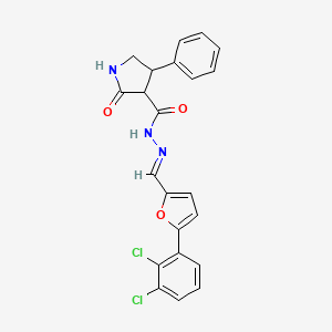 molecular formula C22H17Cl2N3O3 B2399433 (E)-N'-((5-(2,3-dichlorophenyl)furan-2-yl)methylene)-2-oxo-4-phenylpyrrolidine-3-carbohydrazide CAS No. 321529-66-2