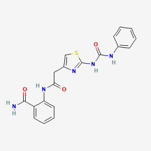 molecular formula C19H17N5O3S B2399434 2-(2-(2-(3-Phenylureido)thiazol-4-yl)acetamido)benzamide CAS No. 921491-19-2