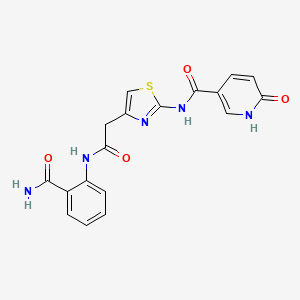 molecular formula C18H15N5O4S B2399445 N-(4-(2-((2-carbamoylphenyl)amino)-2-oxoethyl)thiazol-2-yl)-6-oxo-1,6-dihydropyridine-3-carboxamide CAS No. 946259-33-2