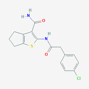 molecular formula C16H15ClN2O2S B239946 2-{[(4-chlorophenyl)acetyl]amino}-5,6-dihydro-4H-cyclopenta[b]thiophene-3-carboxamide 