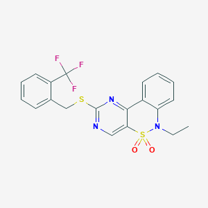 molecular formula C20H16F3N3O2S2 B2399469 6-ethyl-2-{[2-(trifluoromethyl)benzyl]sulfanyl}-6H-pyrimido[5,4-c][2,1]benzothiazine 5,5-dioxide CAS No. 1326927-12-1