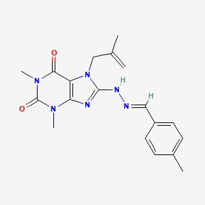 molecular formula C19H22N6O2 B2399471 (E)-1,3-二甲基-7-(2-甲基烯丙基)-8-(2-(4-甲基苄叉)肼基)-1H-嘌呤-2,6(3H,7H)-二酮 CAS No. 378210-40-3