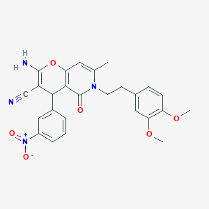 molecular formula C26H24N4O6 B2399472 2-amino-6-(3,4-dimethoxyphenethyl)-7-methyl-4-(3-nitrophenyl)-5-oxo-5,6-dihydro-4H-pyrano[3,2-c]pyridine-3-carbonitrile CAS No. 758703-76-3