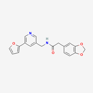 molecular formula C19H16N2O4 B2399474 2-(苯并[d][1,3]二氧杂环戊烯-5-基)-N-((5-(呋喃-2-基)吡啶-3-基)甲基)乙酰胺 CAS No. 2034385-65-2