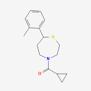 molecular formula C16H21NOS B2399478 Cyclopropyl(7-(o-tolyl)-1,4-thiazepan-4-yl)methanone CAS No. 1798515-82-8