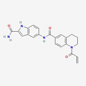 molecular formula C22H20N4O3 B2399481 N-(2-Carbamoyl-1H-indol-5-yl)-1-prop-2-enoyl-3,4-dihydro-2H-quinoline-6-carboxamide CAS No. 2418731-60-7