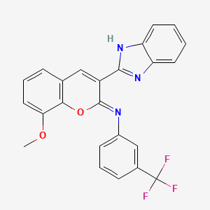 molecular formula C24H16F3N3O2 B2399483 (Z)-N-(3-(1H-苯并[d]咪唑-2-基)-8-甲氧基-2H-色烯-2-亚基)-3-(三氟甲基)苯胺 CAS No. 313954-50-6
