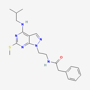 molecular formula C20H26N6OS B2399485 N-(2-(4-(isobutylamino)-6-(methylthio)-1H-pyrazolo[3,4-d]pyrimidin-1-yl)ethyl)-2-phenylacetamide CAS No. 941896-60-2