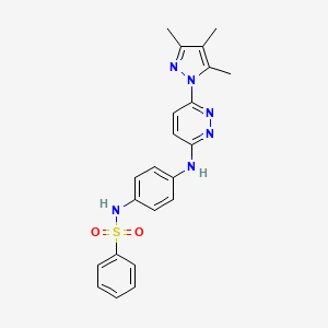 molecular formula C22H22N6O2S B2399498 N-(4-((6-(3,4,5-三甲基-1H-吡唑-1-基)吡啶并嘧啶-3-基)氨基)苯基)苯磺酰胺 CAS No. 1014046-87-7