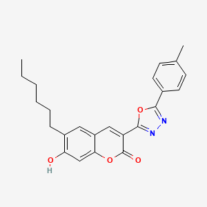 molecular formula C24H24N2O4 B2399501 6-己基-7-羟基-3-(5-对甲苯基-[1,3,4]噁二唑-2-基)-香豆素-2-酮 CAS No. 263563-30-0