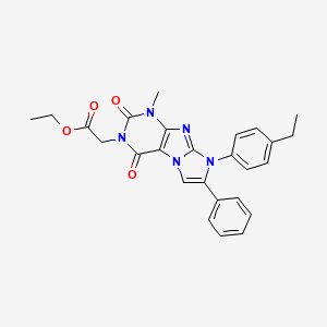 molecular formula C26H25N5O4 B2399503 ethyl 2-(8-(4-ethylphenyl)-1-methyl-2,4-dioxo-7-phenyl-1H-imidazo[2,1-f]purin-3(2H,4H,8H)-yl)acetate CAS No. 887881-84-7