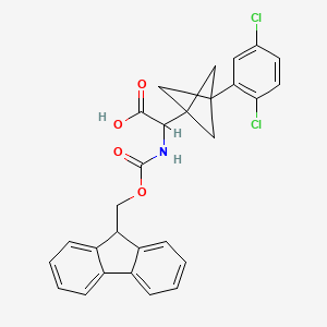 molecular formula C28H23Cl2NO4 B2399504 2-[3-(2,5-Dichlorophenyl)-1-bicyclo[1.1.1]pentanyl]-2-(9H-fluoren-9-ylmethoxycarbonylamino)acetic acid CAS No. 2287261-75-8