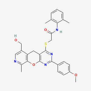 N-(2,6-dimethylphenyl)-2-((6-(hydroxymethyl)-2-(4-methoxyphenyl)-9-methyl-5H-pyrido[4',3':5,6]pyrano[2,3-d]pyrimidin-4-yl)thio)acetamide