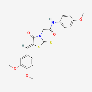 molecular formula C21H20N2O5S2 B2399516 (Z)-2-(5-(3,4-dimethoxybenzylidene)-4-oxo-2-thioxothiazolidin-3-yl)-N-(4-methoxyphenyl)acetamide CAS No. 681481-11-8