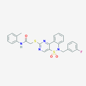 molecular formula C26H21FN4O3S2 B2399518 2-((6-(3-氟苄基)-5,5-二氧化-6H-苯并[c]嘧啶并[4,5-e][1,2]噻嗪-2-基)硫代)-N-(邻甲苯基)乙酰胺 CAS No. 895098-82-5