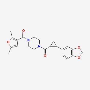 molecular formula C22H24N2O5 B2399537 (4-(2-(Benzo[d][1,3]dioxol-5-yl)cyclopropanecarbonyl)piperazin-1-yl)(2,5-dimethylfuran-3-yl)methanone CAS No. 1219902-76-7