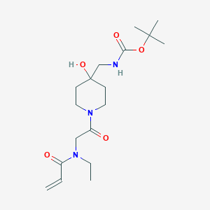 molecular formula C18H31N3O5 B2399538 Tert-butyl N-[[1-[2-[ethyl(prop-2-enoyl)amino]acetyl]-4-hydroxypiperidin-4-yl]methyl]carbamate CAS No. 2361724-64-1