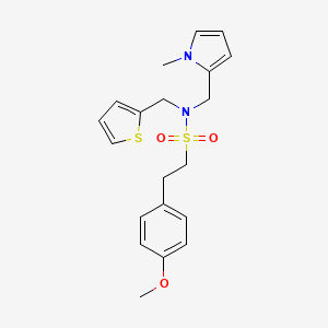 2-(4-methoxyphenyl)-N-((1-methyl-1H-pyrrol-2-yl)methyl)-N-(thiophen-2-ylmethyl)ethanesulfonamide