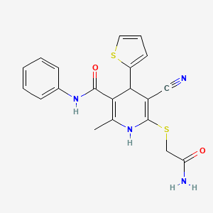 molecular formula C20H18N4O2S2 B2399557 6-Carbamoylmethylsulfanyl-5-cyano-2-methyl-4-thiophen-2-yl-1,4-dihydro-pyridine- CAS No. 201273-83-8