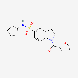 molecular formula C18H24N2O4S B2399579 5-[(Cyclopentylamino)sulfonyl]indolinyl oxolan-2-yl ketone CAS No. 919019-32-2