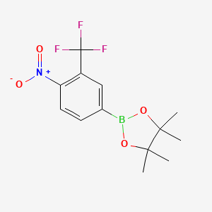 molecular formula C13H15BF3NO4 B2399617 Ácido 4-nitro-3-trifluorometilfenilborónico, éster de pinacol CAS No. 1402615-44-4