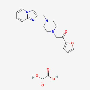 molecular formula C20H22N4O6 B2399645 1-(Furan-2-yl)-2-(4-(imidazo[1,2-a]pyridin-2-ylmethyl)piperazin-1-yl)ethanone oxalate CAS No. 1351634-42-8