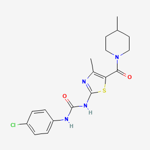 molecular formula C18H21ClN4O2S B2399651 1-(4-Chlorophenyl)-3-(4-methyl-5-(4-methylpiperidine-1-carbonyl)thiazol-2-yl)urea CAS No. 942011-11-2