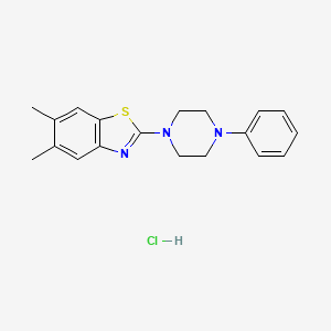 molecular formula C19H22ClN3S B2399655 5,6-Dimethyl-2-(4-phenylpiperazin-1-yl)benzo[d]thiazole hydrochloride CAS No. 1331327-52-6