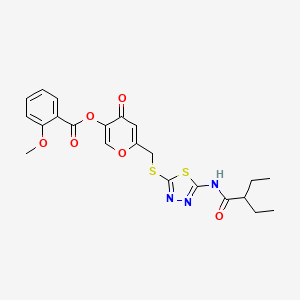 molecular formula C22H23N3O6S2 B2399670 6-(((5-(2-ethylbutanamido)-1,3,4-thiadiazol-2-yl)thio)methyl)-4-oxo-4H-pyran-3-yl 2-methoxybenzoate CAS No. 877651-71-3