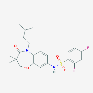 molecular formula C22H26F2N2O4S B2399686 2,4-二氟-N-(5-异戊基-3,3-二甲基-4-氧代-2,3,4,5-四氢苯并[b][1,4]恶二杂环辛-8-基)苯磺酰胺 CAS No. 921907-93-9