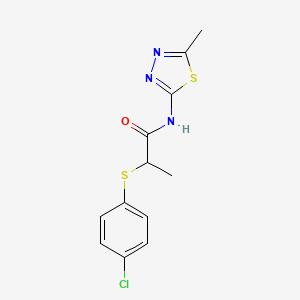 molecular formula C12H12ClN3OS2 B2399695 2-((4-chlorophenyl)thio)-N-(5-methyl-1,3,4-thiadiazol-2-yl)propanamide CAS No. 394233-41-1