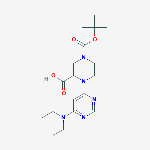 molecular formula C18H29N5O4 B2399707 4-(tert-Butoxycarbonyl)-1-(6-(diethylamino)pyrimidin-4-yl)piperazine-2-carboxylic acid CAS No. 1353944-99-6
