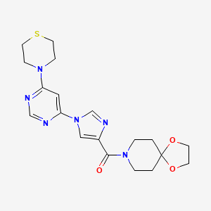 molecular formula C19H24N6O3S B2399727 1,4-dioxa-8-azaspiro[4.5]decan-8-yl(1-(6-thiomorpholinopyrimidin-4-yl)-1H-imidazol-4-yl)methanone CAS No. 1251553-63-5