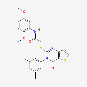 molecular formula C24H23N3O4S2 B2399742 N-(2,5-dimethoxyphenyl)-2-{[3-(3,5-dimethylphenyl)-4-oxo-3,4-dihydrothieno[3,2-d]pyrimidin-2-yl]sulfanyl}acetamide CAS No. 1260986-31-9