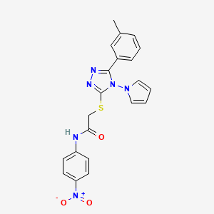 molecular formula C21H18N6O3S B2399745 2-{[5-(3-甲基苯基)-4-(1H-吡咯-1-基)-4H-1,2,4-三唑-3-基]硫代}-N-(4-硝基苯基)乙酰胺 CAS No. 898372-02-6