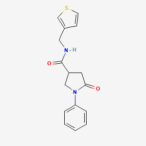 molecular formula C16H16N2O2S B2399759 5-oxo-1-phenyl-N-(thiophen-3-ylmethyl)pyrrolidine-3-carboxamide CAS No. 1058195-83-7