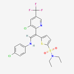 molecular formula C22H20Cl2F3N3O2S2 B2399762 5-[(Z)-1-[3-chloro-5-(trifluoromethyl)pyridin-2-yl]-2-[(4-chlorophenyl)amino]ethenyl]-N,N-diethylthiophene-2-sulfonamide CAS No. 344278-59-7