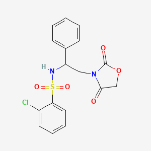molecular formula C17H15ClN2O5S B2399773 2-chloro-N-(2-(2,4-dioxooxazolidin-3-yl)-1-phenylethyl)benzenesulfonamide CAS No. 2034546-81-9