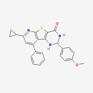 molecular formula C25H21N3O2S B2399798 7-cyclopropyl-2-(4-methoxyphenyl)-9-phenyl-2,3-dihydropyrido[3',2':4,5]thieno[3,2-d]pyrimidin-4(1H)-one CAS No. 380339-72-0
